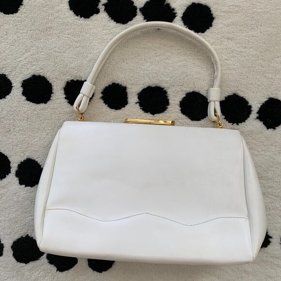 Vintage 50s Vinyl Faux Leather Top Handle Shoulder Bag Retro Handbag Purse - Picture 1 of 15